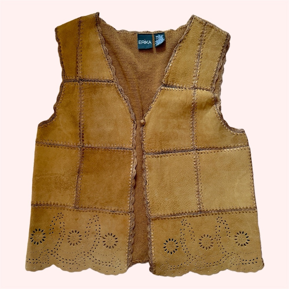 Vintage brown leather patchwork cowgirl vest